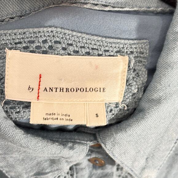 Anthropologie Women’s Rilke Lace Crochet Mini Shirtdress Denim Blue Small - Picture 10 of 10